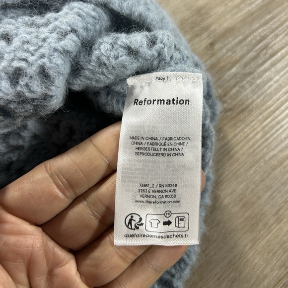 Reformation Medium Clara Merino Wool Alpaca Mineral Pointelle Blue Knit Cardigan - Picture 7 of 12